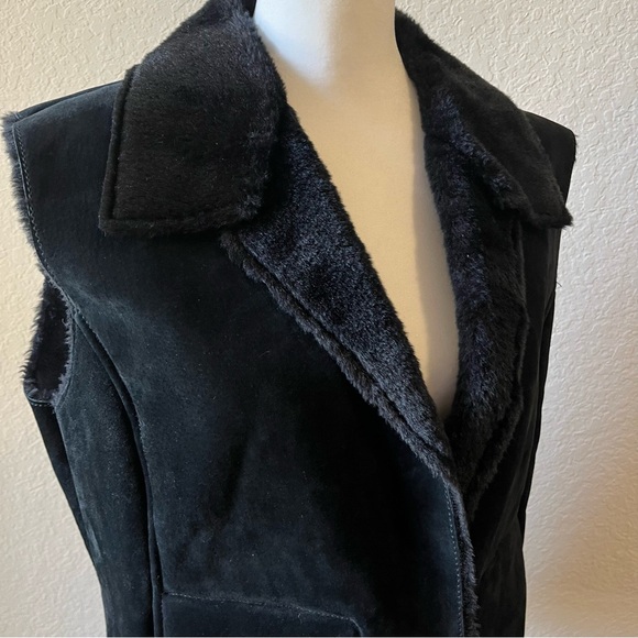 Leather Suede Vest Sz 16 Fur Trim Collar Black NWT Mobwife Biker Winter Glam - Picture 2 of 11